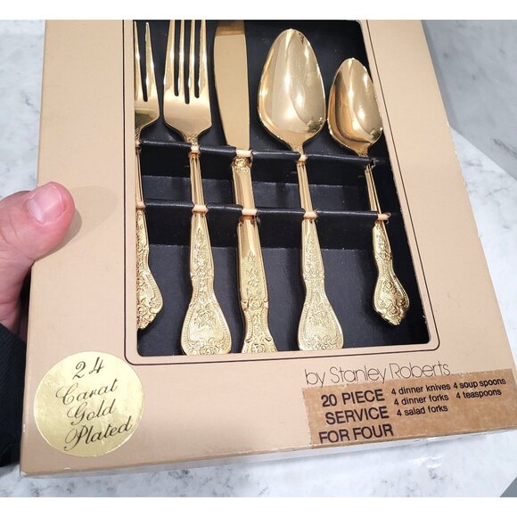 Vintage Rogers 20-Piece for Four 24K Gold Plated Flatware Set by Stanley Roberts - Picture 2 of 4